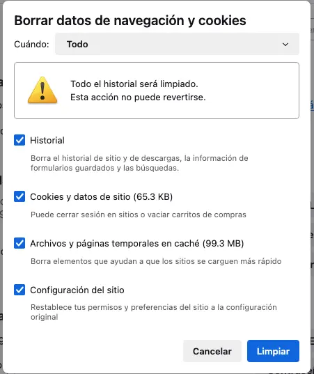 Eliminar memoria cache en firefox